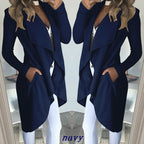Fashion Solid Color Lapel Slim Long Windbreaker Jacket