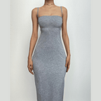 Cross back lace up self tie backless solid square neck midi dress
