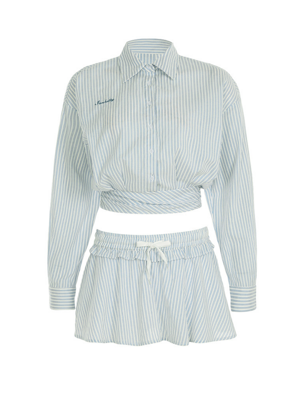 Hinda Pinstripe Shirt Skirt Set