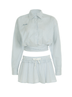 Hinda Pinstripe Shirt Skirt Set