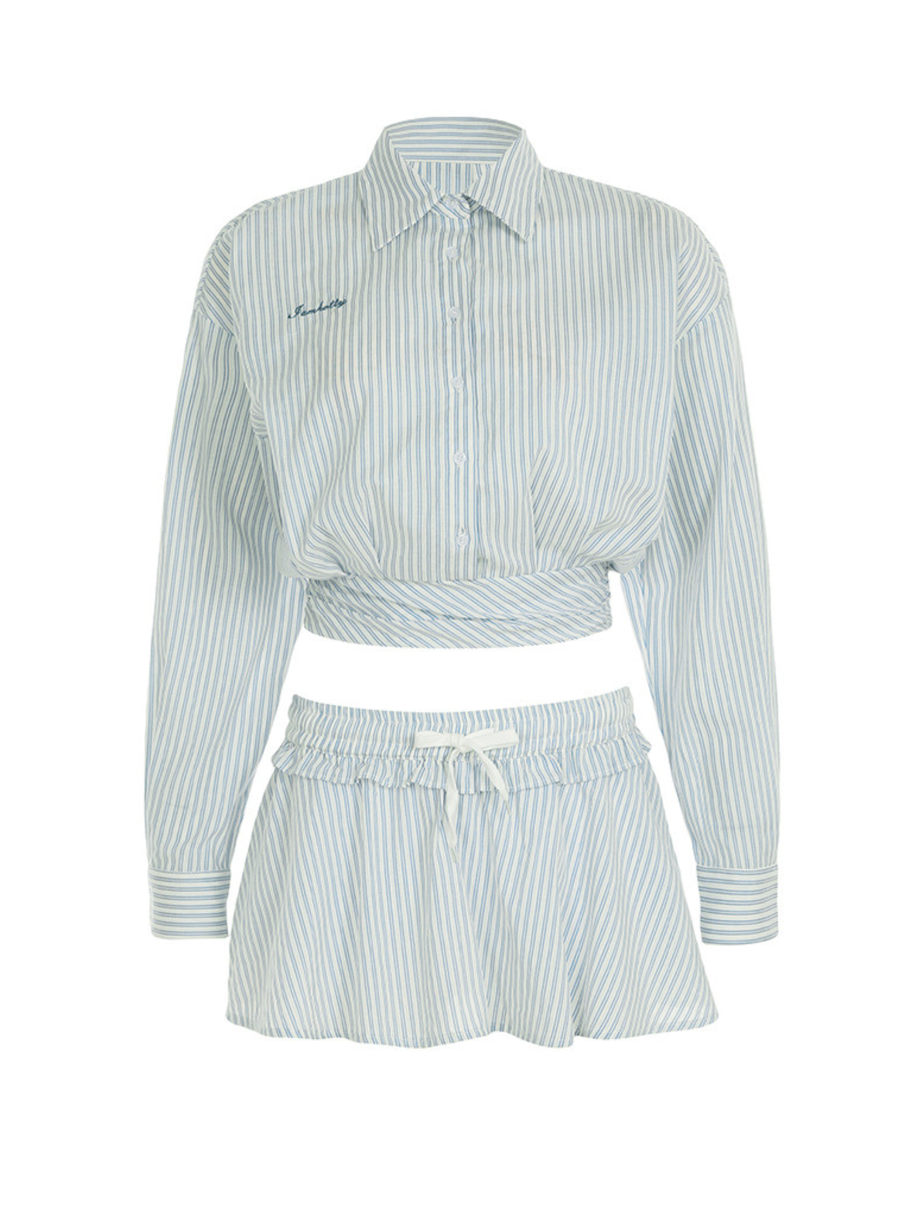 Hinda Pinstripe Shirt Skirt Set