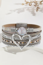 Bohemian Leather Cord Multi-layered Raw Stone Heart Bracelet