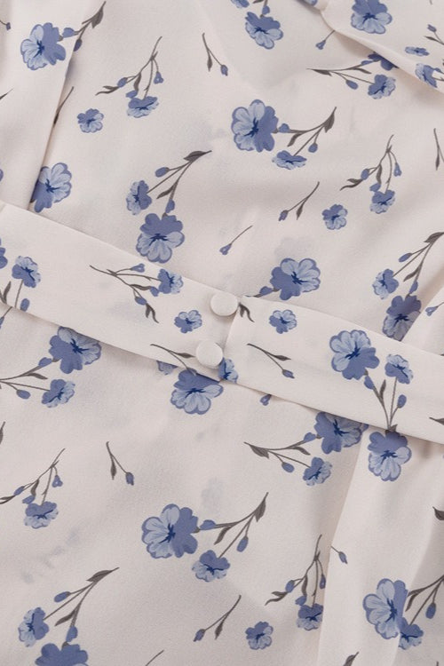 Asymmetric V Neck Flare Sleeve Floral Dress