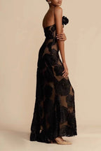 Burnout Spaghetti Strap Asymmetric Floral Formal Dress