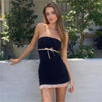 Black Tie Bow Bandeau Mini Dress