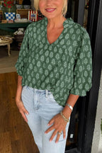 Women's V-neck Half-sleeve Printed Shirt Top