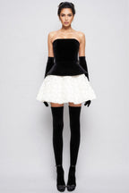 Lyna Petal Layerd Velvet Mini Dress