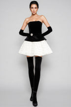 Lyna Petal Layerd Velvet Mini Dress
