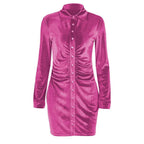 Button-through turnover collar ruched dress - Final Sale