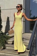 Solid Color Street Style Sleeveless Maxi Knit Elegant Summer Sweater Dress