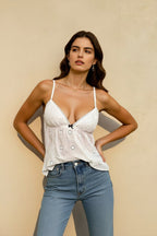 Jacquard woven cutout cami top