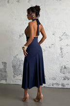 Halter Deep V Backless Midi Dress