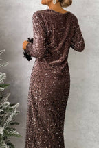 CHOCOLATE SEQUIN MIDI DRESS