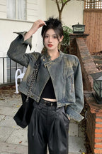 Slim Fit Denim Moto Jacket