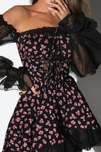 Chiffon Patchwork Strapless A Line Floral Dress