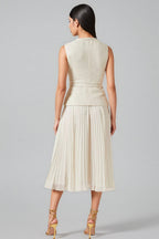 Zahra White Boucle Belted Midi Dress Set