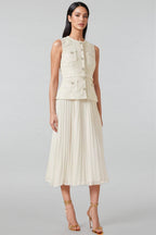 Zahra White Boucle Belted Midi Dress Set