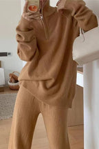 Casual Lapel Sweater and Wide-leg Pants Two-piece Suit