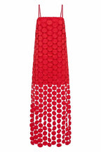 Juju Embroidered Cutout Polka Dots Square Neck Tassel Hem Slip Maxi Dress