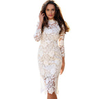 Lace Long Sleeve Pencil Midi Dress