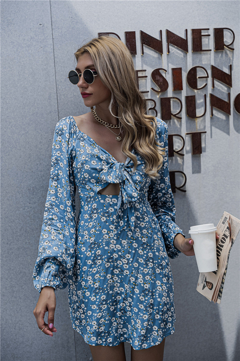 Springsteen Floral Tie Front Cutout Dress Blue