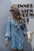 Springsteen Floral Tie Front Cutout Dress Blue