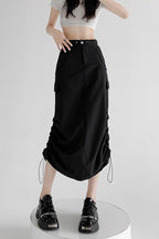 A-Line Gray Vintage Cargo High Slit Skirt
