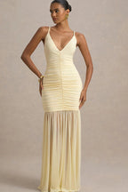 Patchwork V Neck Ruched Backless Maxi Dress