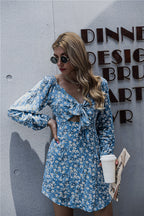Springsteen Floral Tie Front Cutout Dress Blue