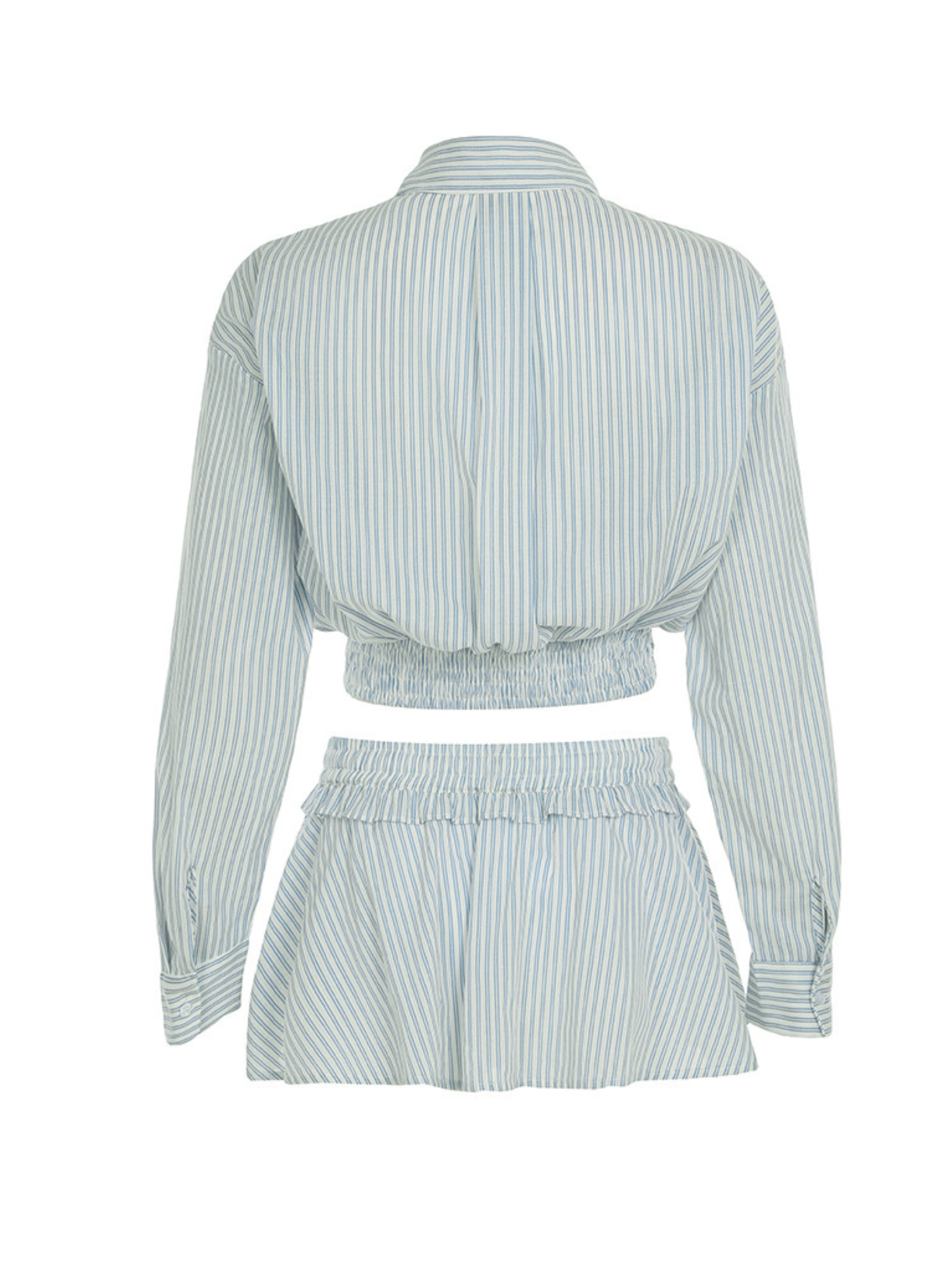 Hinda Pinstripe Shirt Skirt Set