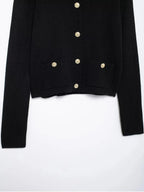 Gold Decorated Row Button Short Knitted Cardigan