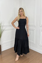 Margarita Minimalist , Versatile Solid Colored Midi Dress with Spaghetti Straps Boutique Collection