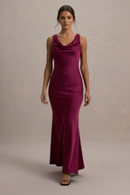 Satin Bodycon Backless Fish Maxi Dress