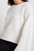 Crew-Neck Long-Sleeve Backless Tie-Knit Short Sweater