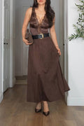 SUEDE EFFECT PLEATED MIDI SKIRT