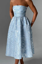 Jacquard Satin Bodycon Strapless Silk Dress