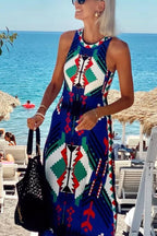 Unique Printed Round Neck Sleeveless Holiday Maxi Dress