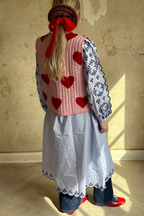 Red Heart Print Lace-up Vest