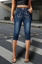 Vintage High Waist Embroidered Cropped Stretch Jeans