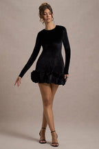 Velvet Crew Neck Ruched Midi Dress