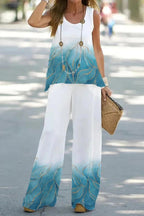 Casual Summer Sleeveless T-Shirt Trousers Two-Piece Set