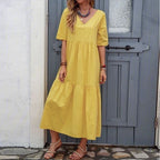 Treya Pocketed Smocked Puff Sleeve Midi Dress Peach