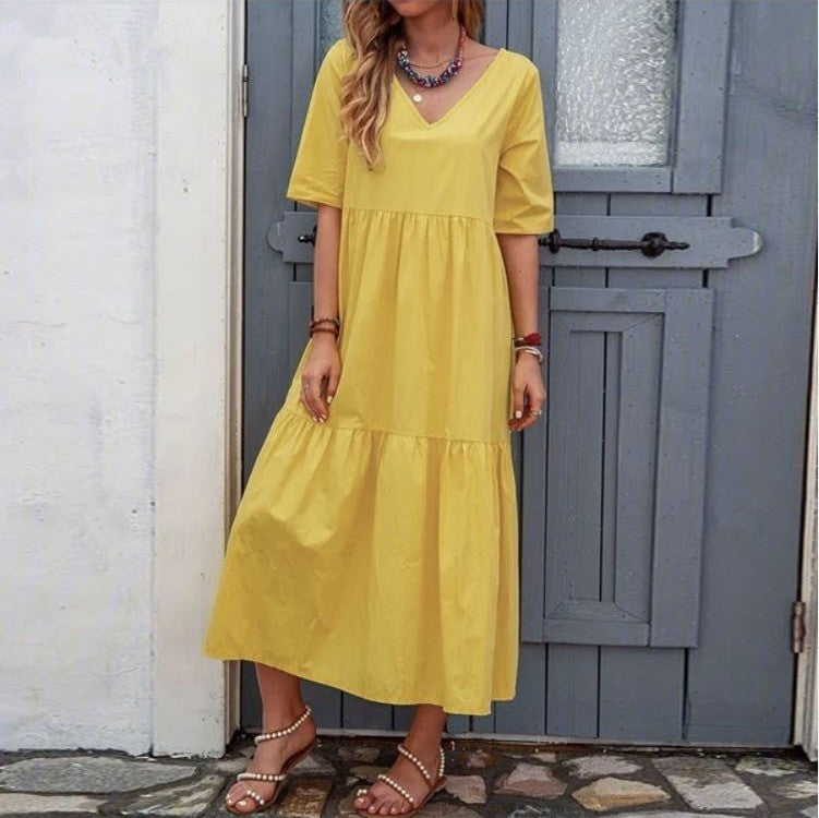 Treya Pocketed Smocked Puff Sleeve Midi Dress Peach