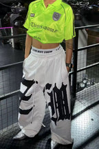 Drapey Letter Graphic Drawcord Curved Sweat Pants