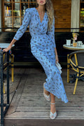 Slim Waist V Neck Elegant Floral Dress