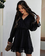 Playful Heart Puff Sleeve Babydoll Dress Black