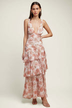 Chiffon Halter Slim Ruffle Maxi Floral Dress
