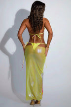 Sexy Glossy Print Halter Tie Three Piece Swim Set