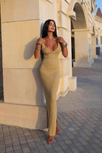 Knit Solid V Neck Maxi Dress