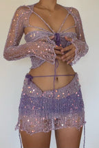Sequin Knit Cutout Sweater Three Piece Skirt Set